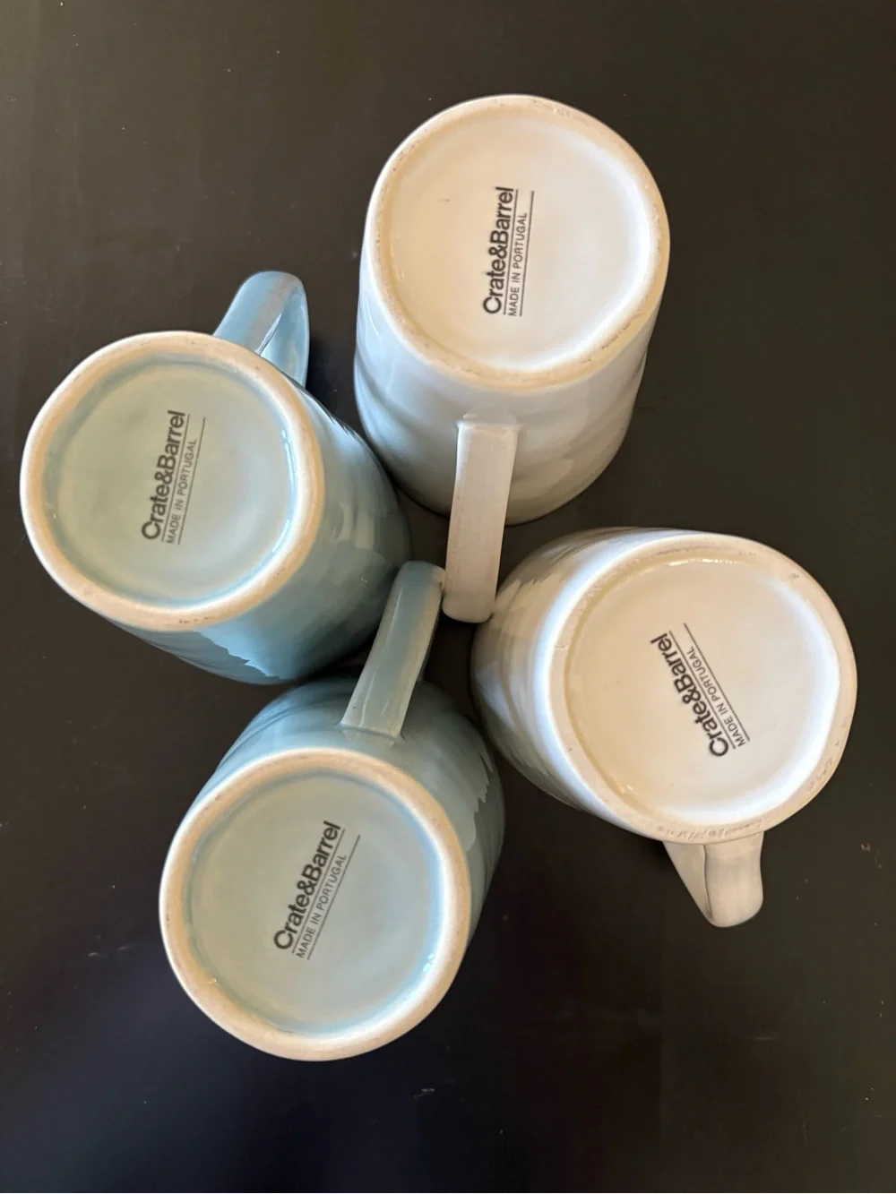 Crate & Barrel White and Light Gray-Blue Ceramic Mug Set